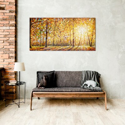 Schilderij op glas Gouden herfst in het bos