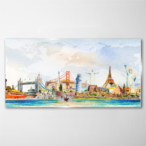 Schilderij op glas Iconen van de wereld in kleur