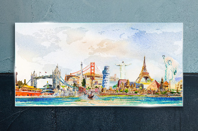 Schilderij op glas Iconen van de wereld in kleur