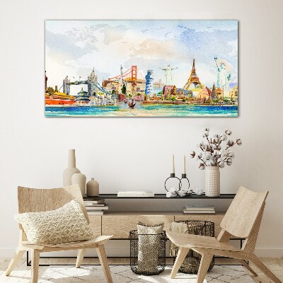 Schilderij op glas Iconen van de wereld in kleur