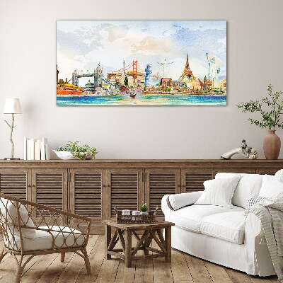 Schilderij op glas Iconen van de wereld in kleur