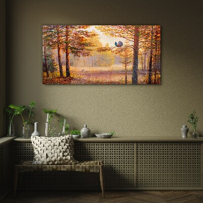 Schilderij op glas Herfstlandschap met vogels