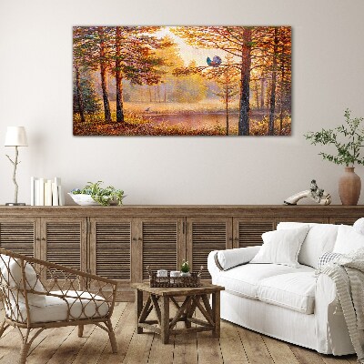 Schilderij op glas Herfstlandschap met vogels
