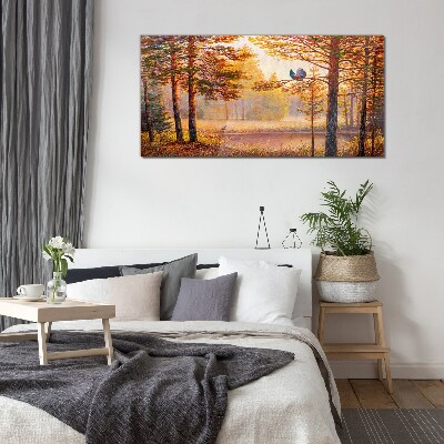 Schilderij op glas Herfstlandschap met vogels