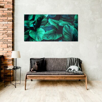 Foto op glas Groene tropische bladeren