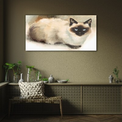 Schilderij op glas Siamese kat in zachte waterkleuren