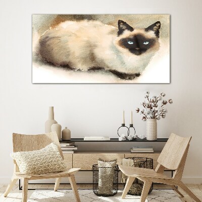 Schilderij op glas Siamese kat in zachte waterkleuren