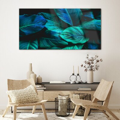 Glas foto Groene bladeren in diepe schaduw