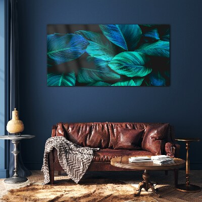 Glas foto Groene bladeren in diepe schaduw