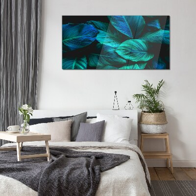 Glas foto Groene bladeren in diepe schaduw