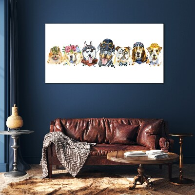 Foto op glas Honden in modieuze accessoires