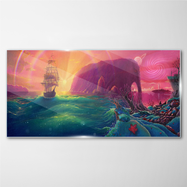 Foto op glas Een magische reis door een kleurrijke oceaan