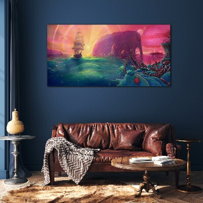 Foto op glas Een magische reis door een kleurrijke oceaan