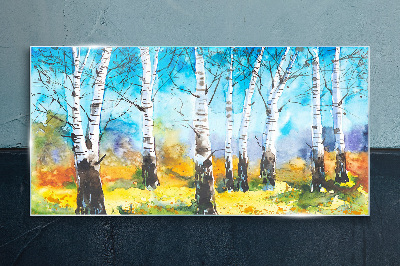 Glas foto Berkenbomen in een levendig landschap