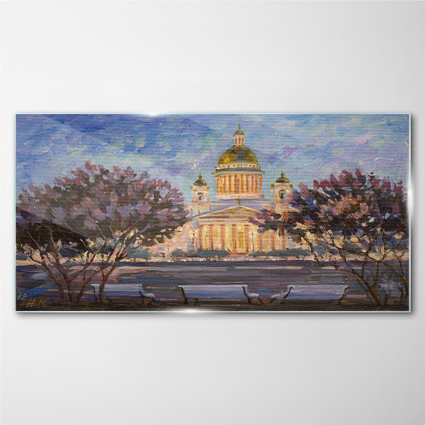 Foto op glas De kathedraal in de gloed van de ondergaande zon