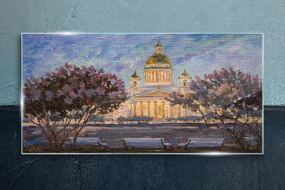 Foto op glas De kathedraal in de gloed van de ondergaande zon