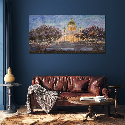 Foto op glas De kathedraal in de gloed van de ondergaande zon