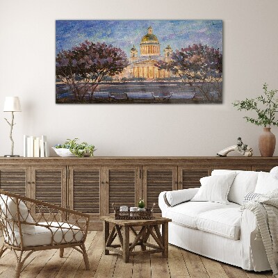 Foto op glas De kathedraal in de gloed van de ondergaande zon