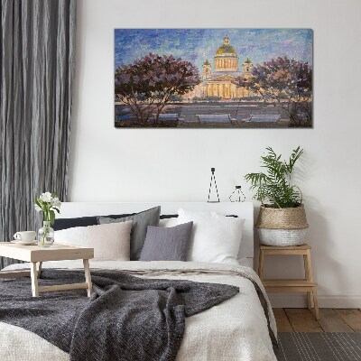 Foto op glas De kathedraal in de gloed van de ondergaande zon