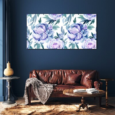 Glas foto Een bloemenlandschap in paarse tinten