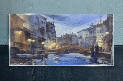 Schilderij op glas Avondlandschap aan het water