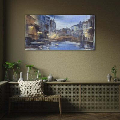 Schilderij op glas Avondlandschap aan het water