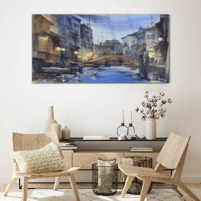 Schilderij op glas Avondlandschap aan het water