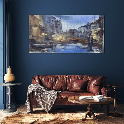 Schilderij op glas Avondlandschap aan het water