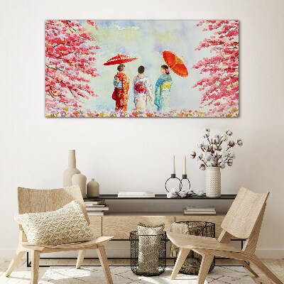 Glas foto Een lentewandeling onder de bloeiende bomen