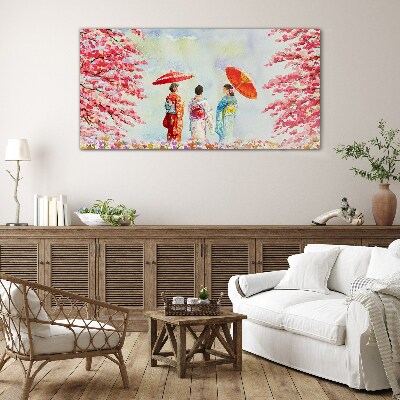 Glas foto Een lentewandeling onder de bloeiende bomen