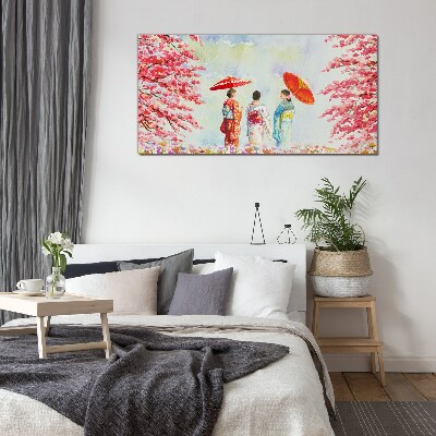 Glas foto Een lentewandeling onder de bloeiende bomen