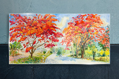 Schilderij op glas Vuurkleurige herfstbomen