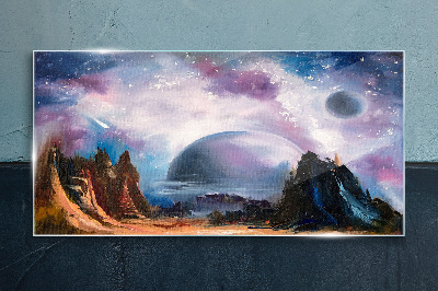Foto op glas Ruimtelandschap met een planeet