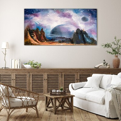 Foto op glas Ruimtelandschap met een planeet