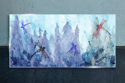 Foto op glas Slanke libellen in een boslandschap