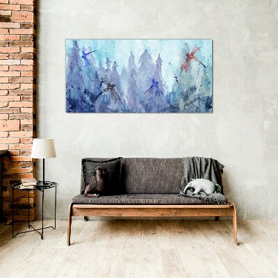 Foto op glas Slanke libellen in een boslandschap