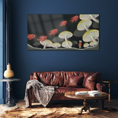 Schilderij op glas De fantastische wereld van vis en paddenstoelen