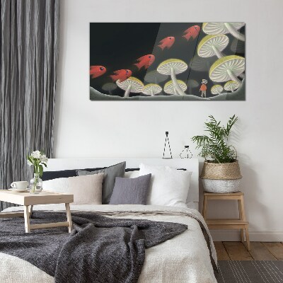 Schilderij op glas De fantastische wereld van vis en paddenstoelen