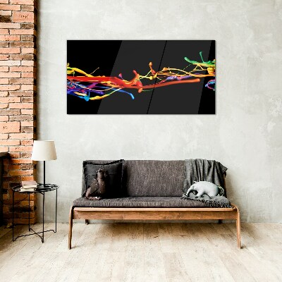 Glas foto Kleurrijke vlekken op een zwarte achtergrond