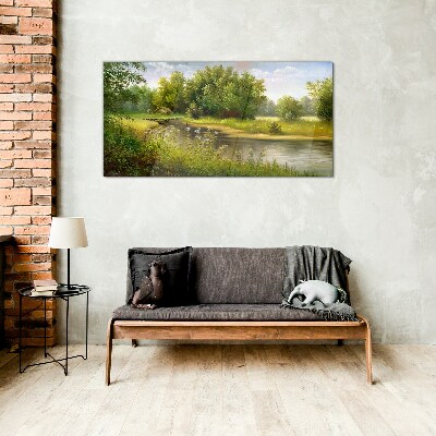 Glas foto Een vredig landschap aan de rivier