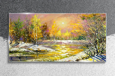 Glas foto Gouden rivier in het herfstbos