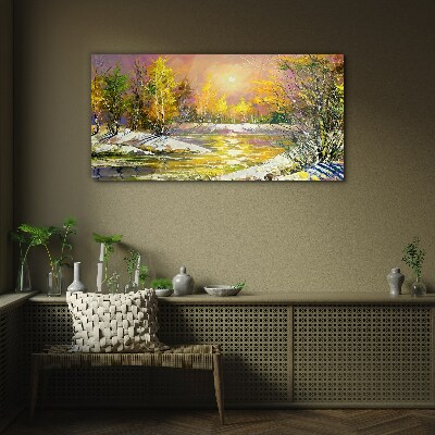 Glas foto Gouden rivier in het herfstbos