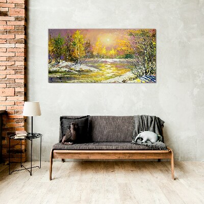 Glas foto Gouden rivier in het herfstbos