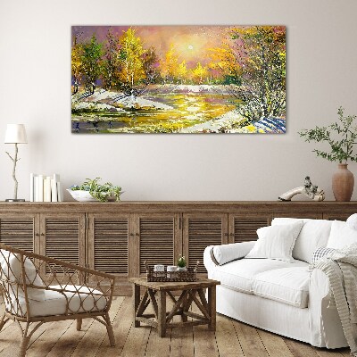 Glas foto Gouden rivier in het herfstbos