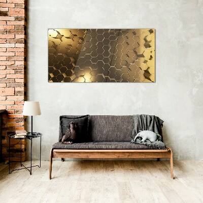 Schilderij op glas Gouden zeshoeken in de ruimte