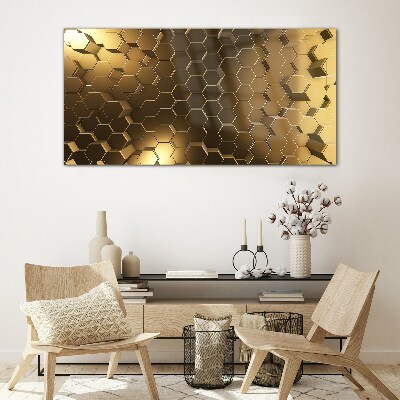 Schilderij op glas Gouden zeshoeken in de ruimte