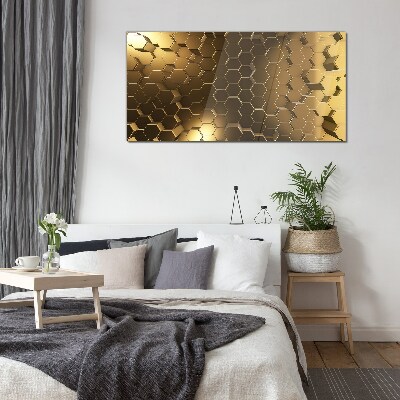 Schilderij op glas Gouden zeshoeken in de ruimte