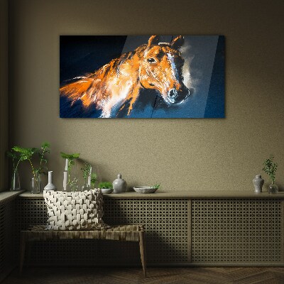 Foto op glas Portret van een paard in intense kleuren