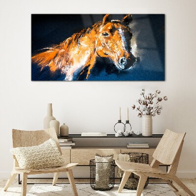 Foto op glas Portret van een paard in intense kleuren