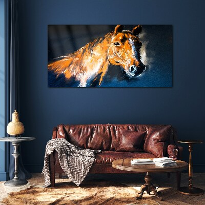 Foto op glas Portret van een paard in intense kleuren